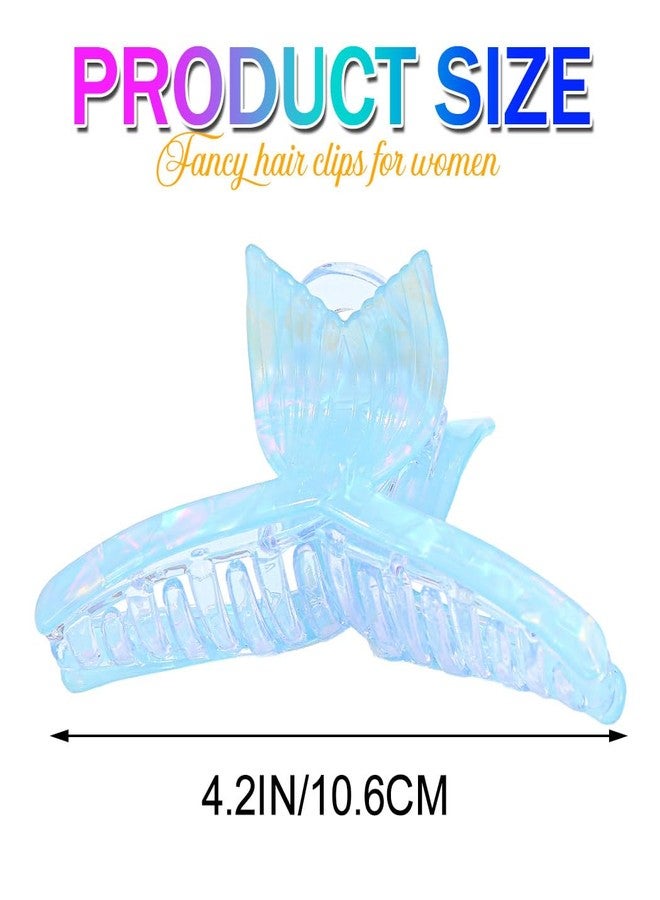Gortin Shell Hair Claw Clips Blue Acrylic Large Hair Clips Strong Hold Claw Clips Beach Hair Accessories for Women (Blue+White, Free size) - Image 4